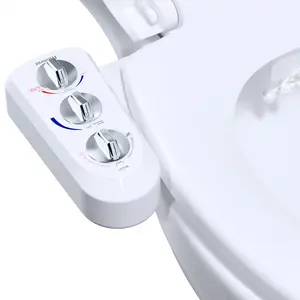 Hibbent Toilet Seat Bidet with Self Cleaning Dual Nozzle, Hot and Cold Water Spray Non-Electric Mechanical Bidet Toilet Attachment for Rear or Female Washing Sanitizing toilet seat