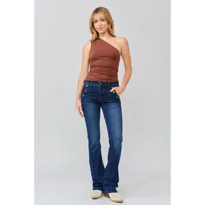 Buttons Detail Bootcut Jeans