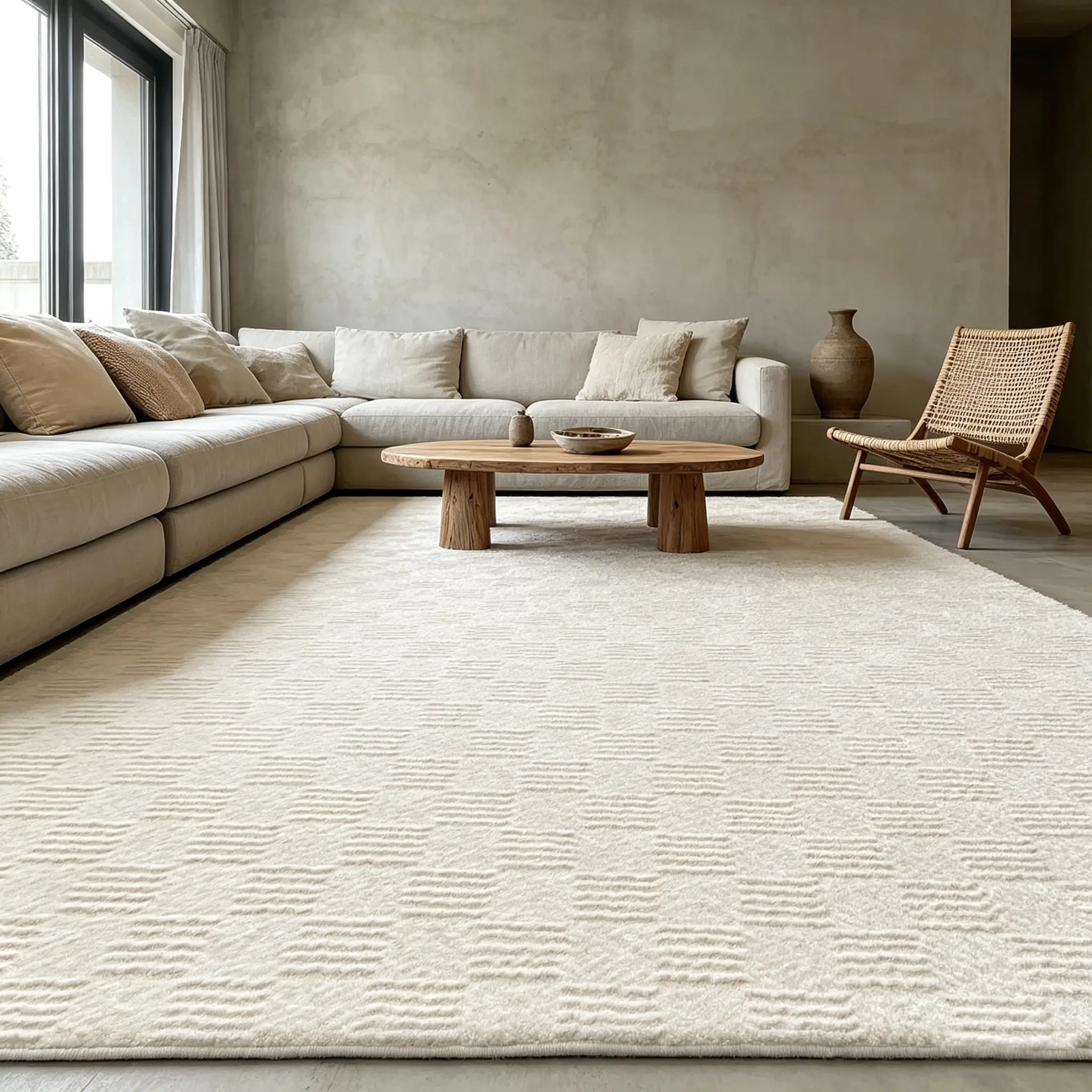 Luxury Cloud-Soft Area Rug, Thick Creamy White Fluffy Carpet with 3D Abstract Lines, Plush Minimalist Floor Mat for Couch Front, Home Office, Rugs for Bedroom, Durable Pet-Friendly Barefoot Comfort