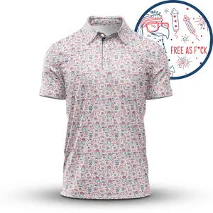 Patriotic USA Golf Polo Shirt Fireworks Pattern Funny Design Men’s Lightweight Summer Outfit