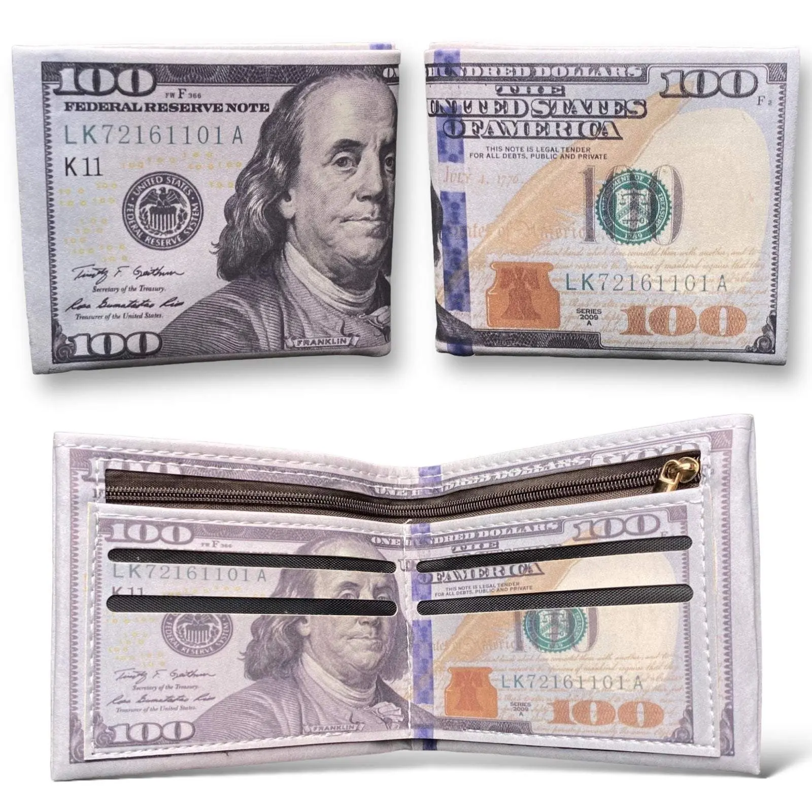 Mens 100 Bill Printed Bifold Novelty Wallet with Multi-Compartment Design for Casual Wear & Street Style - Money Organizer