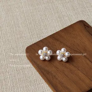 French vintage exquisite floral pearl earrings and studs for women, 2026 new trendy internet celebrity style gift