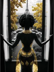 Gold And Black Wall Art,Black Women Paris Bedroom Decor Poster,African Girl Room Wall Decor Living Room Bedroom Bathroom Home Decoration Art Prints Unframed