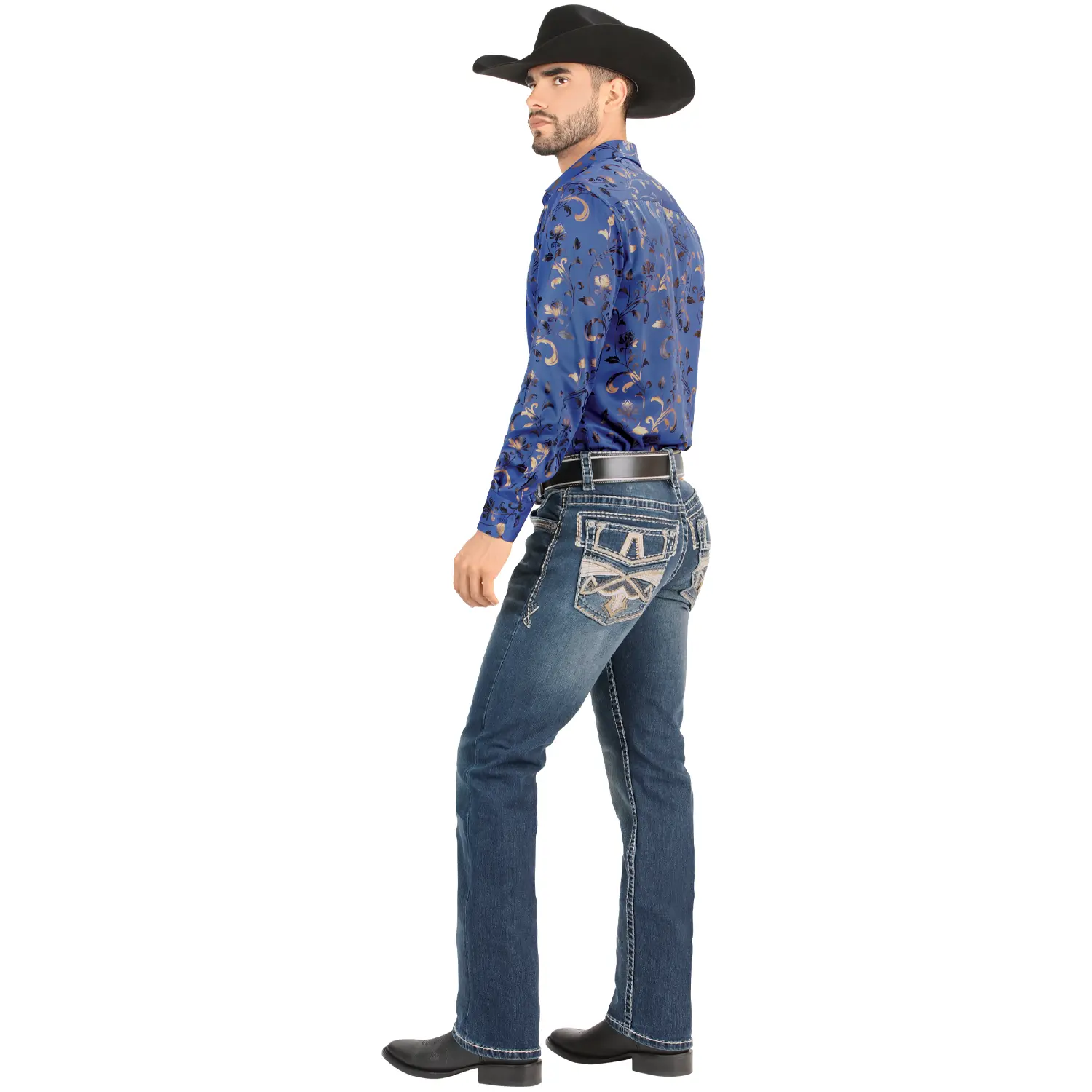 MONTERO Cowboy Denim Jeans MT4642 Medium Blue for Men - Classic Button Closure and Embroidered Embellishments - Casual