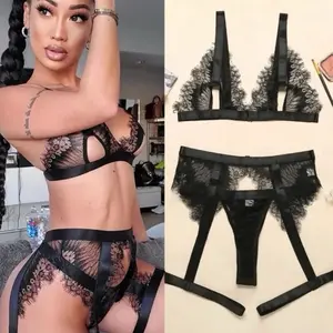 "End Zone" Three-Piece Lingerie Set with Garters - Adjustable Bralette & Matching Panties