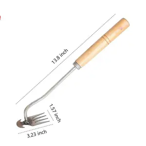 Household Weeder — Manual Root-Pulling Tool with Wooden Handle — Ideal for Garden Weeding, Soil Loosening, Vegetable Gardens, Backyards, and Farms