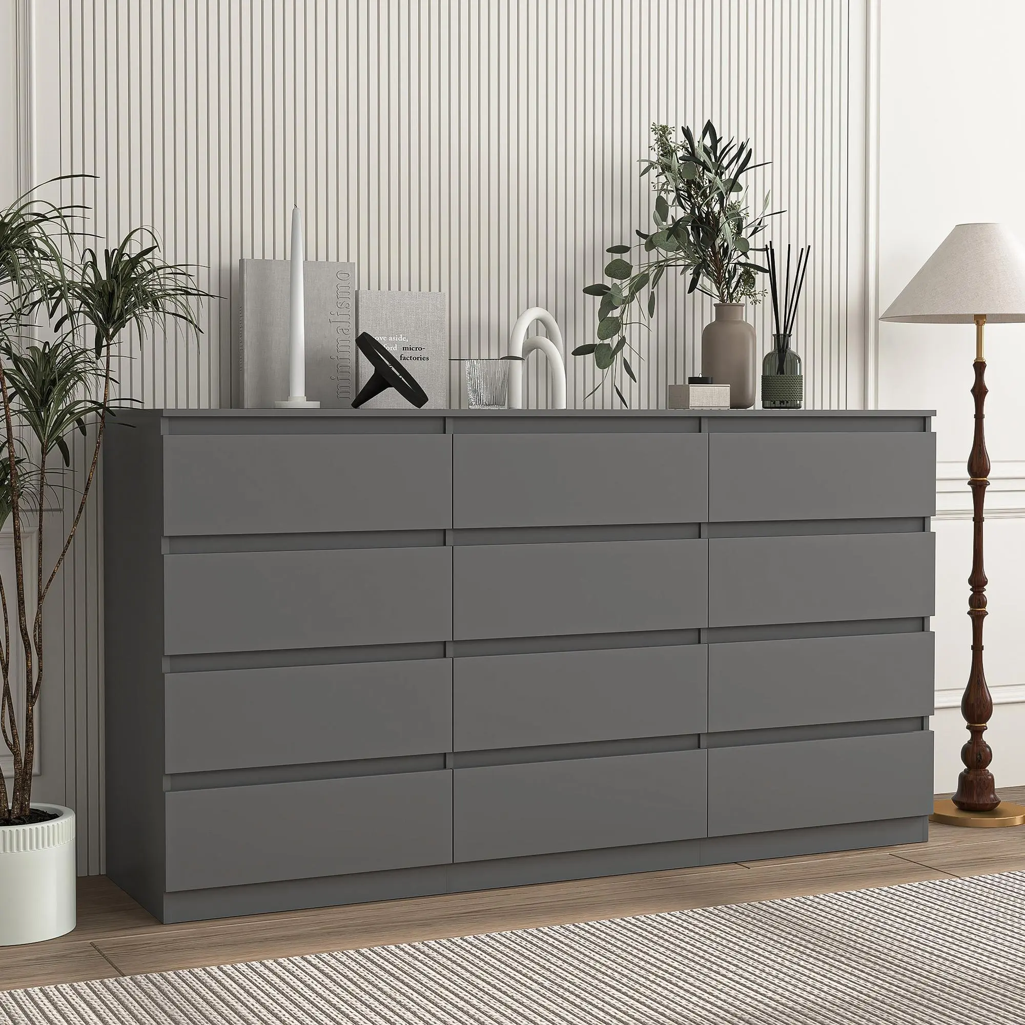 Grey-12 Drawers(15.7"D x 59.1"W x 32.7"H)
