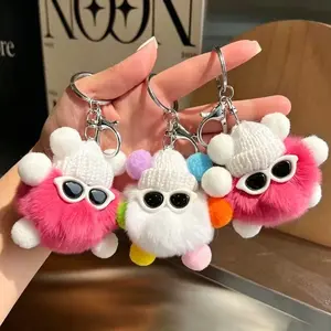 Cute Monster Plush Keychain for Girls, Cute Fluffy Monster Bag Charm with Sunglasses | Aesthetic Purse Accessory, Cute Backpack Charm, Furry Keyring Gift for Women Teens