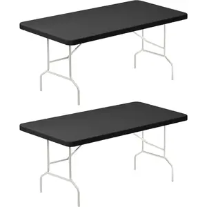 6FT Black Spandex Table Cloth - 2 Pack Fitted Rectangle Tablecloth for Folding Tables, Washable Table Cover for, Camping,, Banquet and(30" x 72")