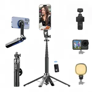 Magnetic Phone Tripod 53" Portable Selfie Stick for iPhone MagSafe  Android with Rechargeable Remote , 1/4 Screw Compatible with DJI Pocket 3/4 Xtra Muse Edge GoPro Action Camera Travel Vlogging Live Streaming Content Creators