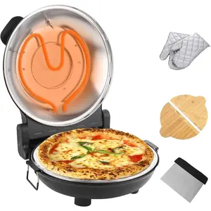 12'' Indoor Electric Pizza Oven 1200W Countertop Pizza Maker Machine with Dual Temp Control, Crispy Crust Pizzas in Minutes, Black
