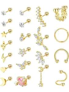21Pcs 16G Cartilage Earrings Stud for Women Men 316L Stainless Steel Helix Stud Earrings Tragus Daith Conch Piercing Jewellery Nose Lip Clicker Ring CZ Barbell Stud Piercings Jewellery Rhinestone Nose Ring Helix Pierced Ring Nose Ring Jewelry