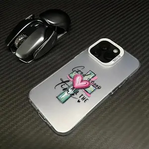 Heart-Cross Motif Phone Case Cross Pattern Religious Art Fashion TPU Laser Craft Anti-Drop Case Blending Faith And style For Daily inspiration Suitable for IPhone17 11 12 13 14 15 16 Pro Max Air Plus