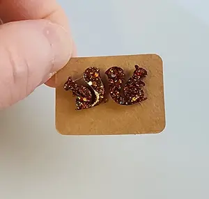 Glitter Squirrel Resin Stud Earrings – Handmade Fall Jewelry