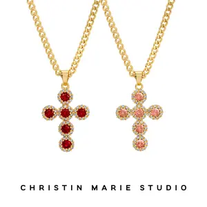 Crimson Rose Cross Necklace