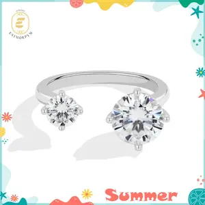 Moissanite 1.5ct Twin Flame Eternity Open Ring Silver-Plated Jewelry Wedding Engagement Anniversary Valentine's Day Birthday Gift Daily Wear