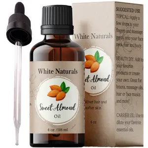 Sweet Almond Oil for Hair and Skincare, 100% Pure Natural Cold Pressed, Hexane Free, Organic Face, Body, Hands Skin Moisturizer, Therapeutic Massage, Best Carrier Oil for Essential Oils & DIY Base, Daily Body Care, Including Glass Dropper