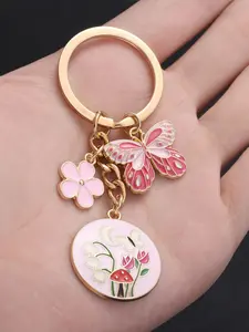 1/20pcs Cute Enamel Butterfly Flower Keychain, Alloy Garden Key Ring, for Car Keys, Backpacks, Wallets