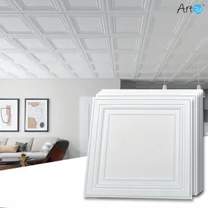 Art3D 12-Pack PVC Ceiling Tiles 24" X 24" Plastic Sheet in White, 48 Sq Ft/Case