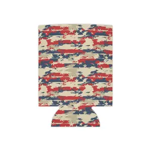 Distressed American Flag Camo Can Cooler | Patriotic Beverage Koozie