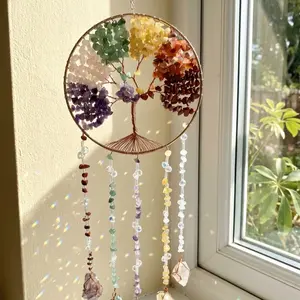 Handmade Life Tree Crystal Catcher, Rainbow Maker, Window Decor, Bohemian Home Decoration, Amethyst, Quartz, Healing Crystal, Spiritual Gift