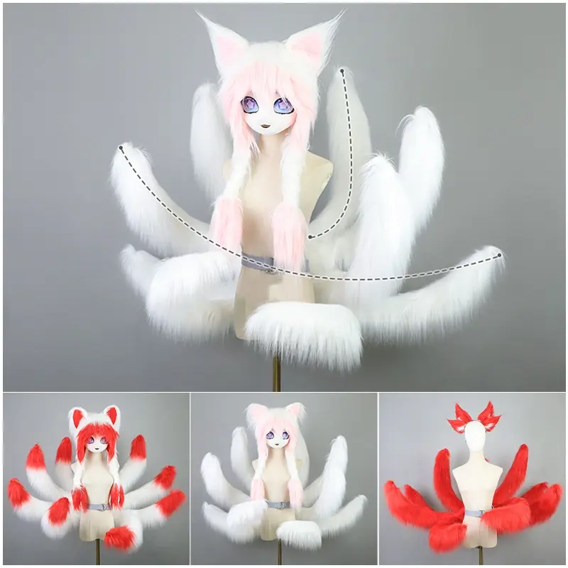 NEW Adjustable Belt Nine Tailed Fox Tail Cosplay LOL Kawaii Beast Tail Accessories Party Furry Animal Tail Cosplay Costume Props