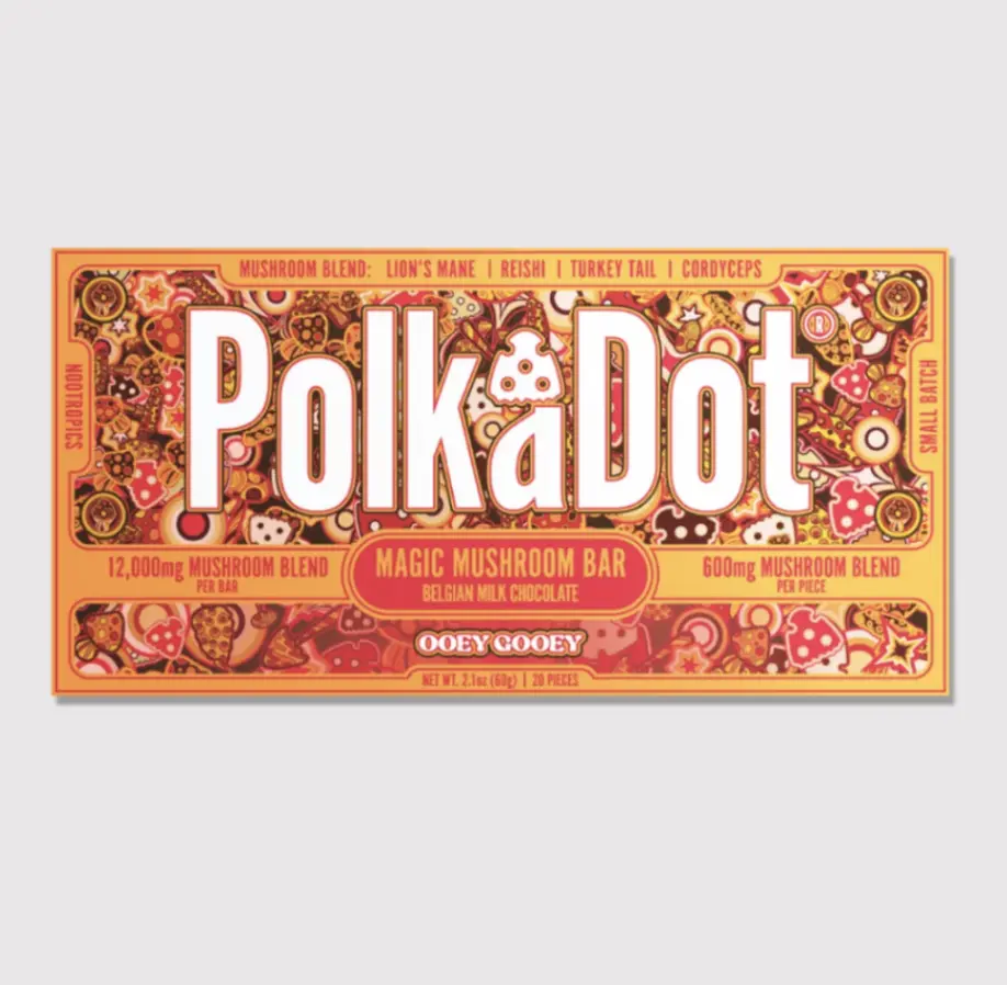 Polkadot Belgian Chocolate, Ooey Gooey, 20 Count, Premium Plant-Based Chocolate, 100% Organic, High-Quality Ingredients, Made in USA, All Natural, Healthy Chocolate, Plant-based Snack, 20 Piece Chocolate Bar