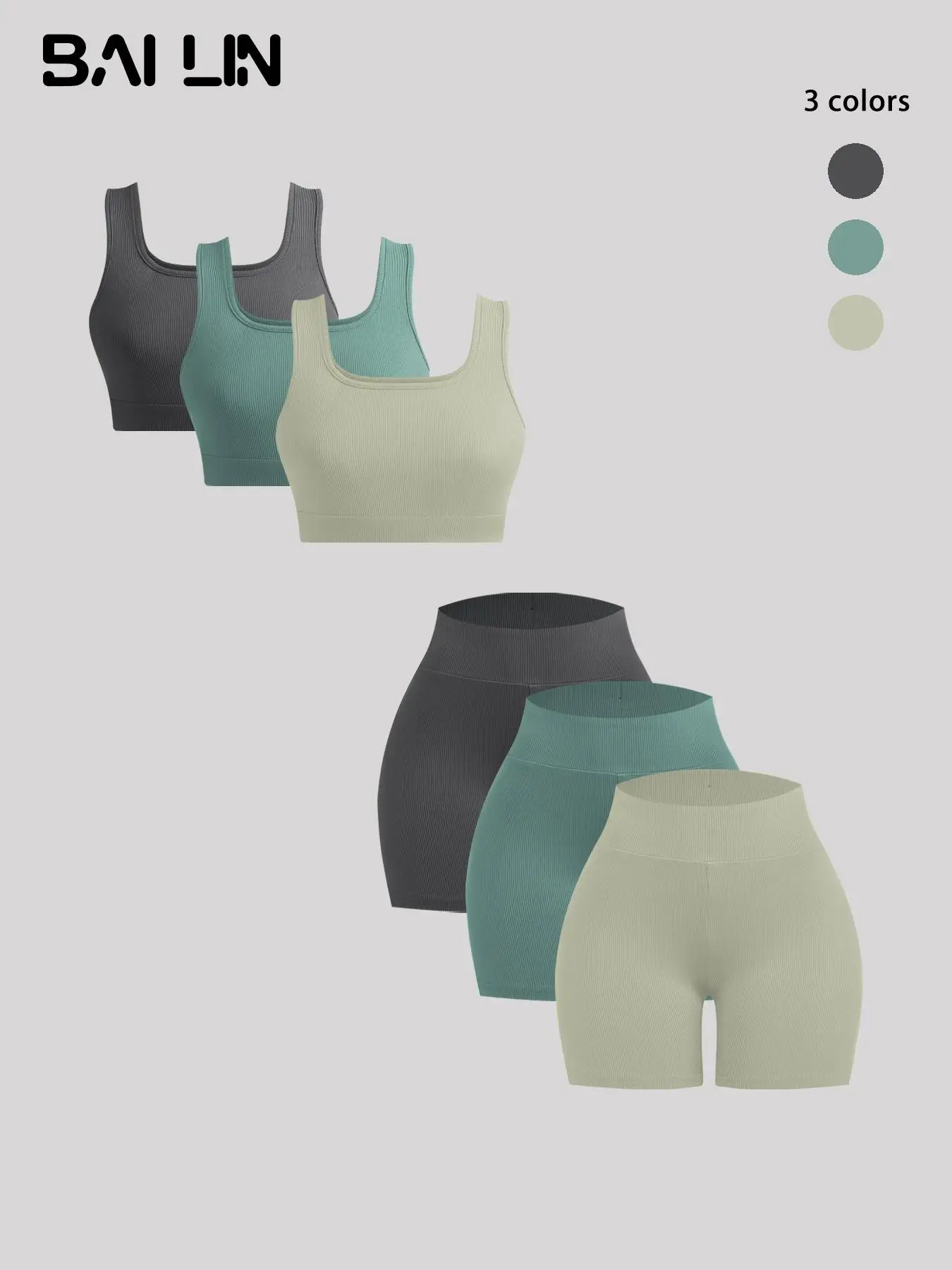 Women's Solid Ribbed Set, Casual Crop Tank Top & High Waist Skinny Shorts, Summer Outfits, Womenswear