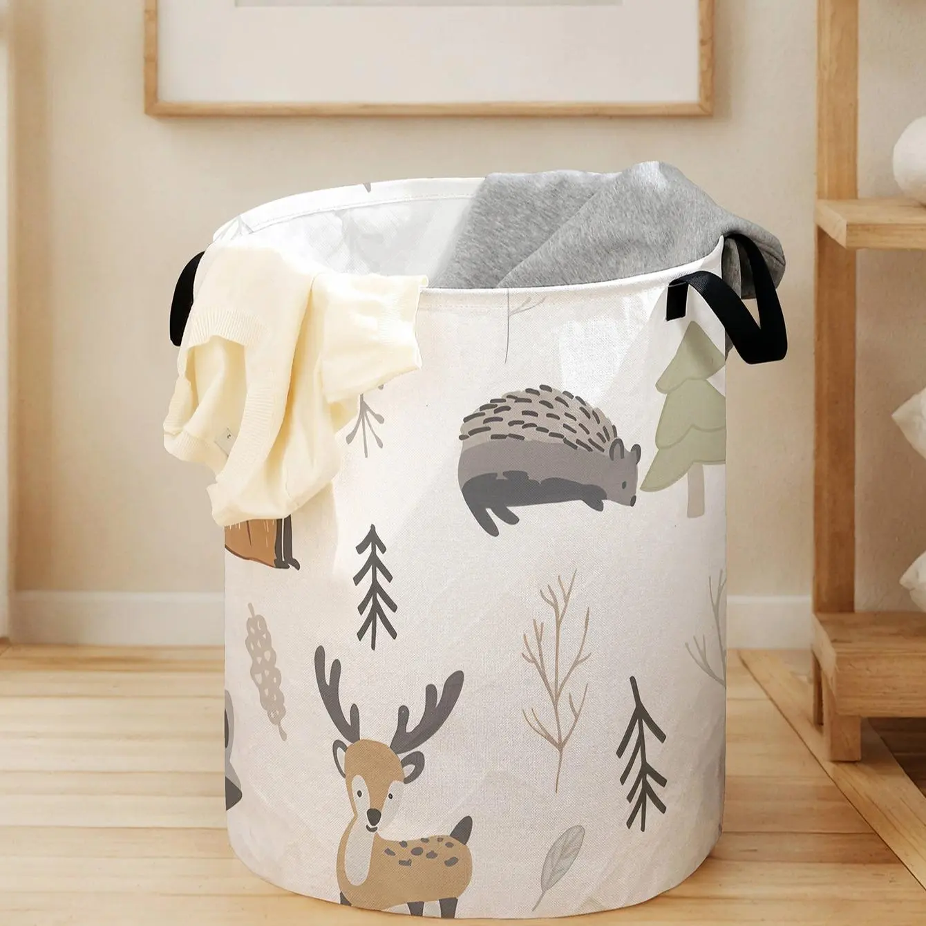 Animal Print Laundry Basket with Handle, Durable Foldable Dirty Clothing Organizer, Large Capacity Toy Storage Box, Reusable Home Washing Bin, Collapsible Laundry Hamper