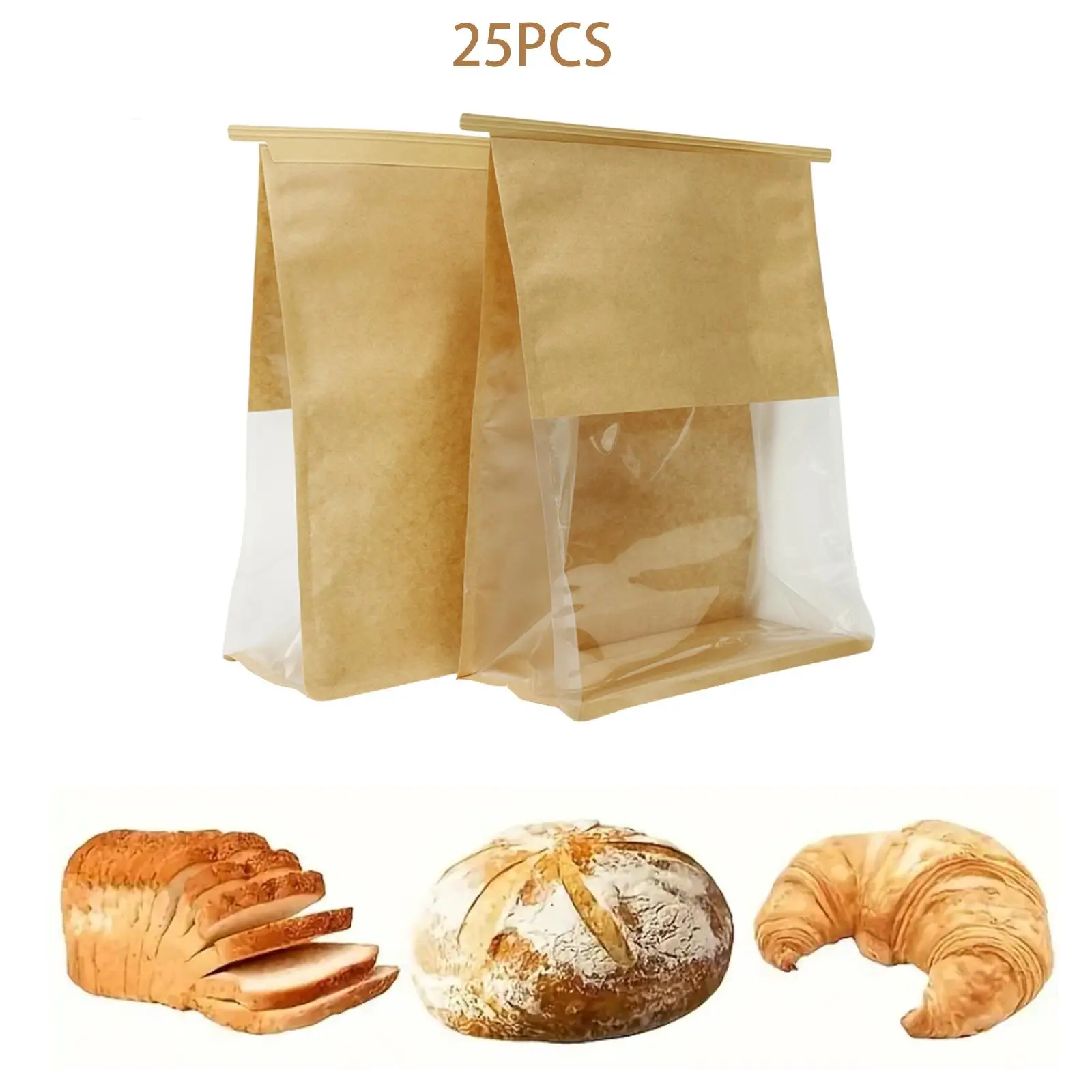 Bread Bag with Self-sealing Strips, 25pcs/set Toast Bag with Window, Large Bread Bag, Baking Food Packaging Storage Bag for Home Kitchen