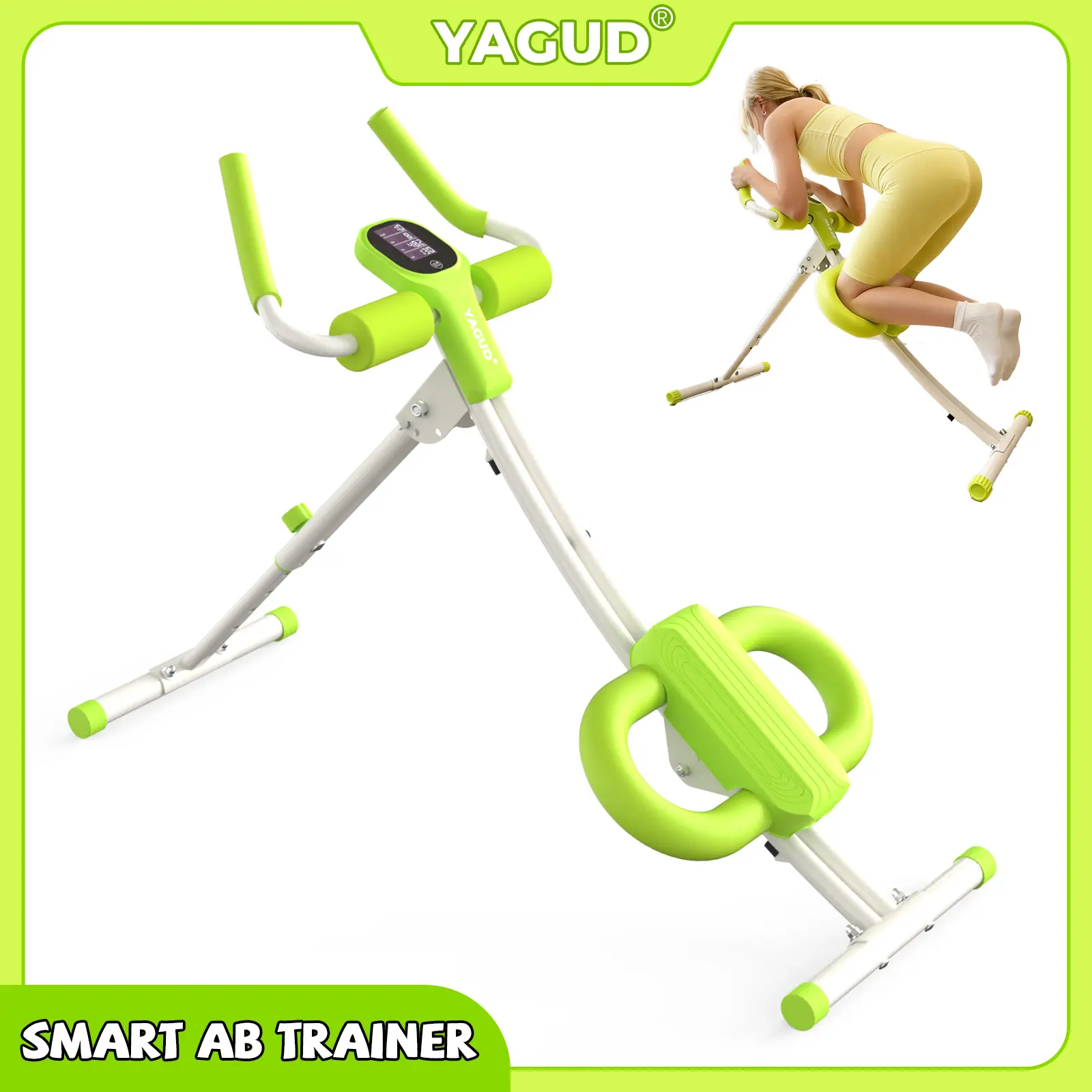 Foldable Ab Trainer Machine with LCD Monitor, 440 lbs Weight Capacity, Adjustable Core Workout Equipment for Abs, Arms & Legs, Home Gym Fitness for Women