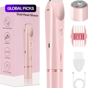 Ipx7 Waterproof Men & Women Dual-Head Hair Remover, Body Hair Trimmer, Private Area Epilator, Electric Bikini Trimmer Shaver for Women, Rechargeable Design