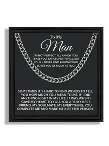 To My Man Hip-Hop Street Style Men’s Cuban Curb Dense Link Stainless Steel Chain Necklace Cuban Necklaces | With Message Card & Gift Box | Perfect Valentine’s/Christmas/Birthday/Party/Anniversary Gift