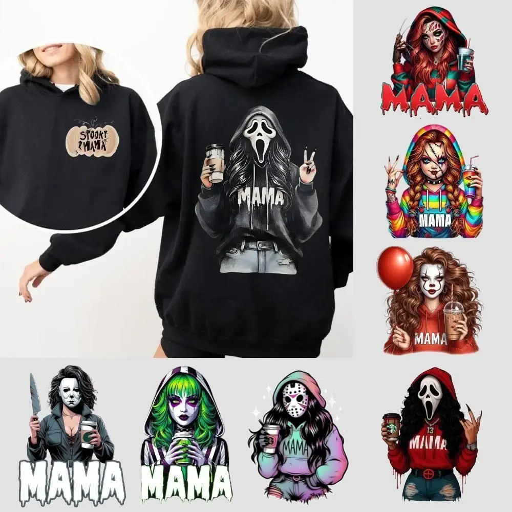 Horror Mama Halloween 2 Sides Hoodie, Spooky Mama Scary Movie Characters Mom Hooded Sweatshirt, Halloween Horror Mama Shirt, Halloween Horror Movie Graphic Hoodie