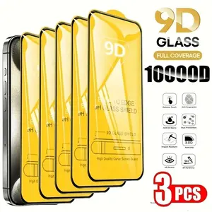 3 pcs 9D Ultra HD Screen Protector, for iPhone 17 16 15 14 13 12 11 Pro/Pro Max/17 Air/16e/16 15 14 Plus/13 12Mini/XR/XS Max/X/XS 9H Hardness, scratch and impact resistance, anti fingerprint, high-definition transparency, fully covered Accessories