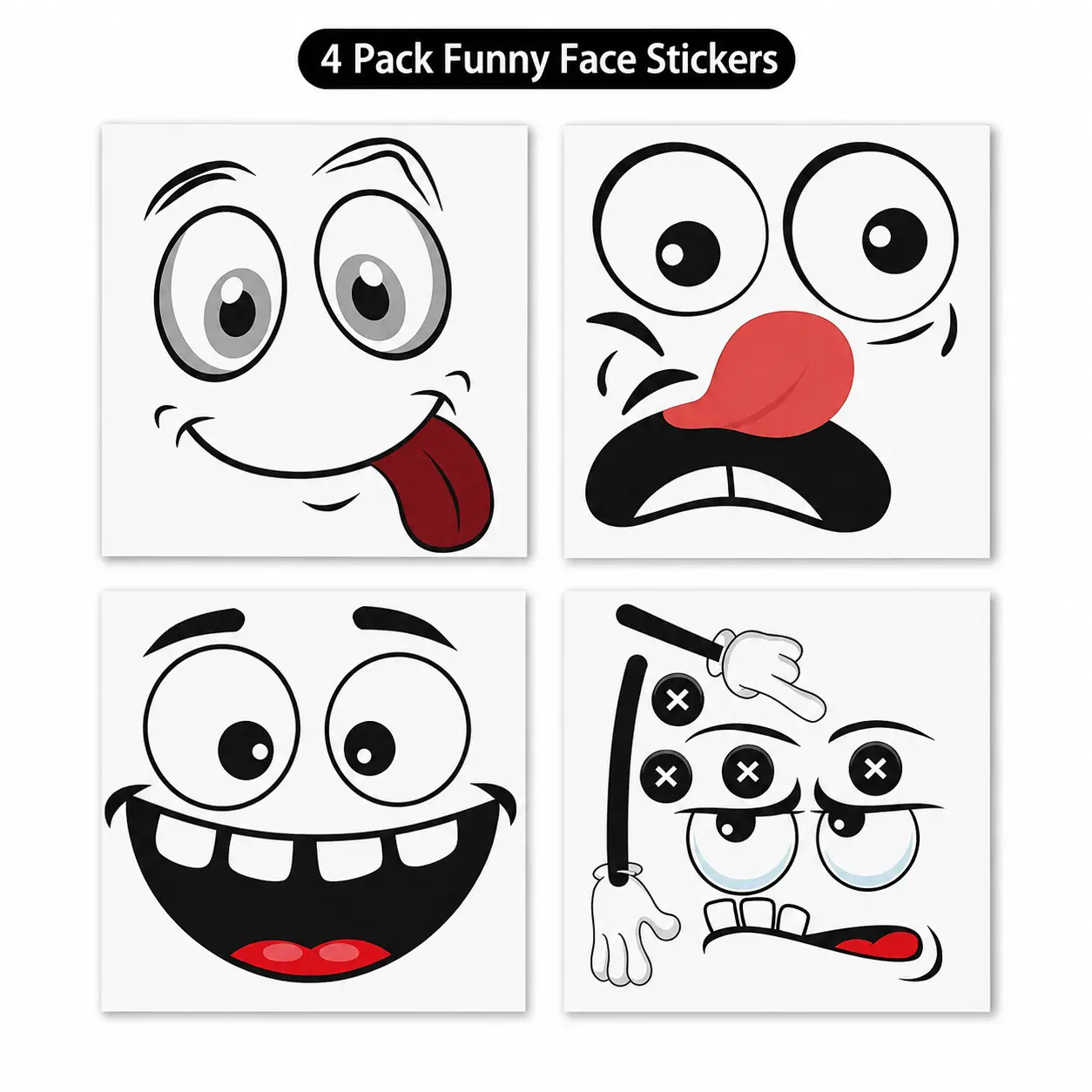 4pcs Interesting Cartoon Face Stickers, Self-Adhesive One-Time Use, Decoration for Bathroom Trash Can Refrigerator Decor, Home Decor, Interior Stickers, Wall Art Stickers, Decorative Sticker, Self Adhesive Decal, Refrigerator Decals