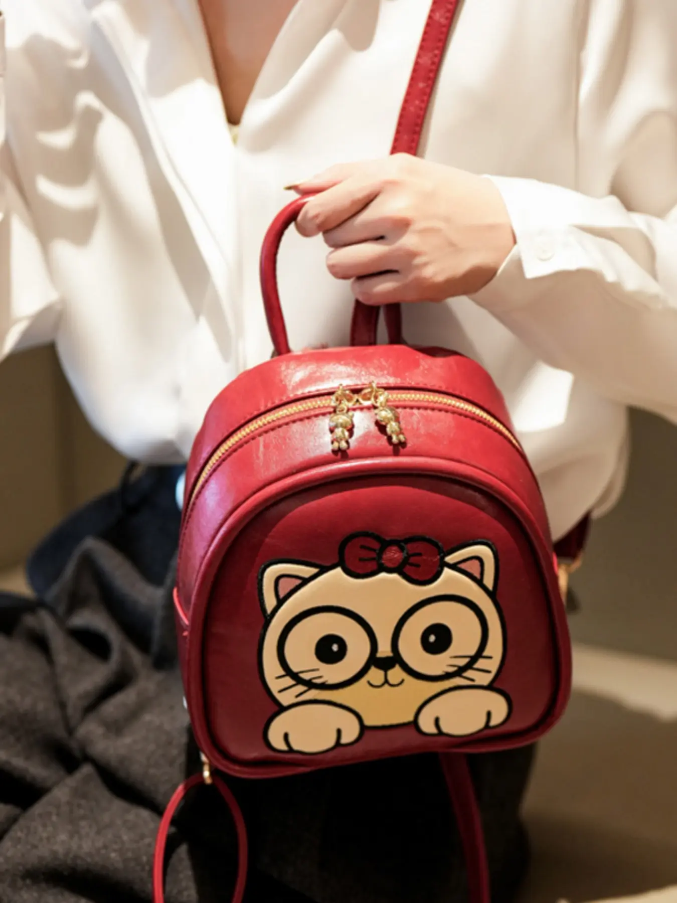 Cute Cartoon Backpack Soft Leather Fashion Trendy Book Bag Large Capacity Versatile Schoolbag for Students College School Backpack