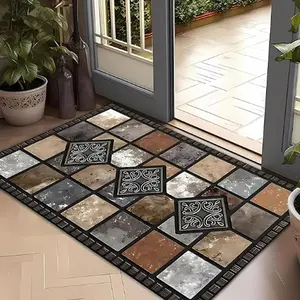 Vintage Style Welcome Mat Bohemian Floral Pattern Doormat Non Slip Machine Washable Rug for Home Office Porch Living Room