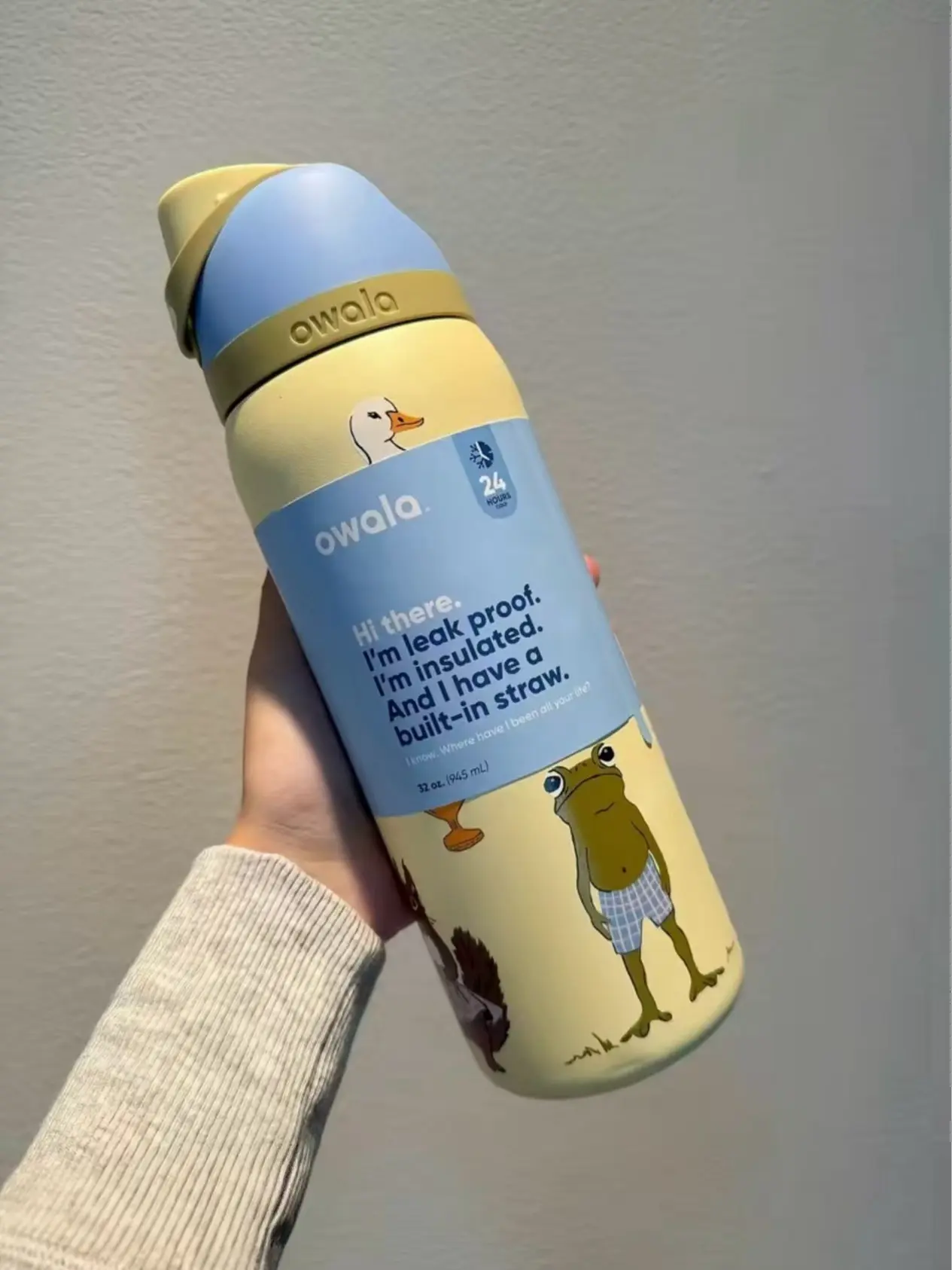 Owala 32-oz Duck Water Bottle - Leak-Proof Insulated Stainless Steel Vacuum Flask, Reusable Washable Travel Tumbler, Portable Stylish Kitchenware Drinkware, Insulated Tumbler, Reusable Chiller Bottle, Flasks, Water Bottles