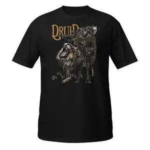 Druid T-Shirt Fantasy Graphic Tee Tabletop Gaming Shirt Unisex Short Sleeve Cotton Top DND Gamer Gift Men Women Mythical Lion Art Outfit Trendy Casual Black Tee Edgy Streetwear Apparel Vintage Style Novelty Clothing Dark Aesthetic Merchandise Fit