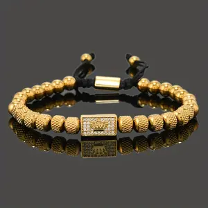 1pc Stainless Steel Beads for Man Fashion Royal Golden Crown Charm Bracelet Jewelry Gift