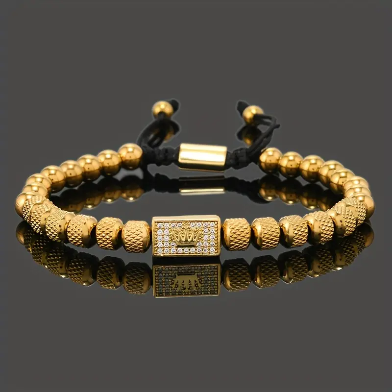 1pc Stainless Steel Royal Golden Crown Charm Bead, Men's Fashion Bracelet Arm Candy Accessories, Jewelry Gift