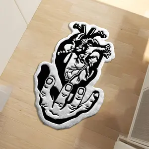 Heart & Hand Pattern Rug, Non-slip Soft Floor Mat, Decorative Carpet for Home Living Room Bedroom Study Room, Home Decor