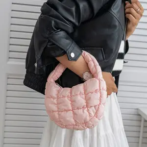 Cute Mini Puffer Bag in Soft Pink with Quilted Design Durable Handles for Everyday Use 10x10 Inches with Zippered Storage