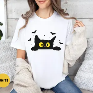 Comfortable Halloween Cat T-shirt, Black Halloween Cat T-shirt, Cat T-shirt, Ghost Cat T-shirt, Happy Halloween, Black Cat T-shirt, Cat Lover T-shirt