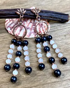 Shungite with Selenite and Antique Copper Chandelier Earrings