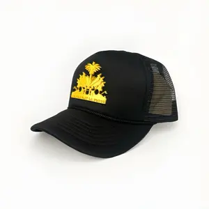 Haiti Amwari L'union Fait la Force Hat - Black Trucker Hat Cap - Handmade 3D Sculpted Design - Gold Red Color Unique Accessory