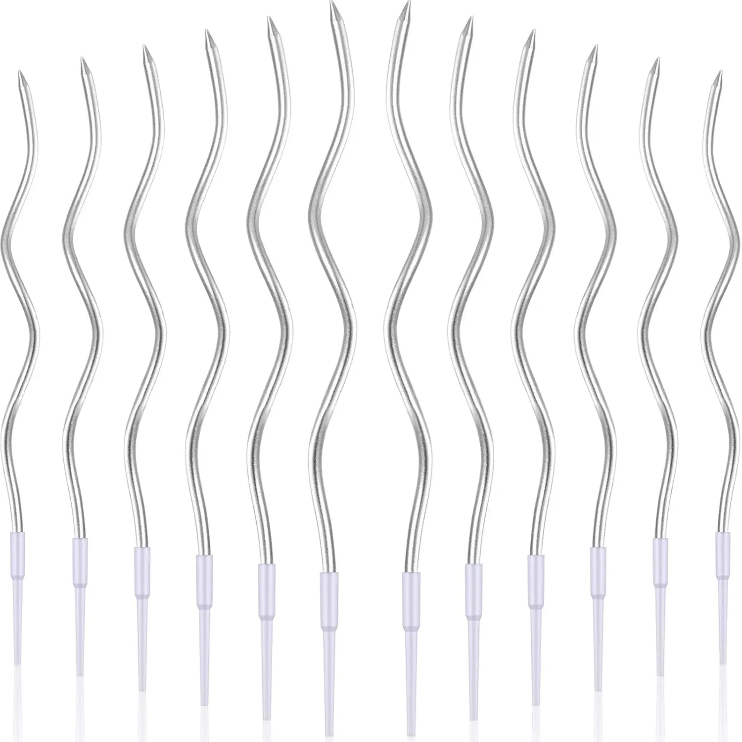 12 count Twisted Birthday Candles Spiral Metallic Cupcake Thin Long Cake Candles with Holders for Birthday Wedding Party()