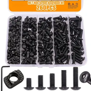 260 count M5 T-Nuts Screws Assortment Kit,Compatible with Rail Mount,Replacement for M-Lok Nut Screw,M5 Nut and Bolt Assortment Sets for 2020 Series Standard  Profile