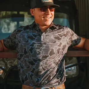 Black Camo Golf Polo Shirt Short Sleeve Outdoors Print Menswear Classic